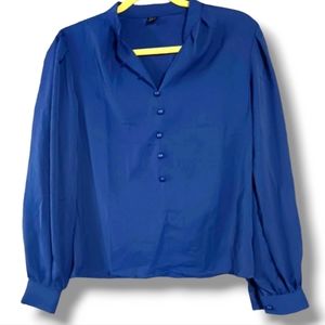 Women's Royal Blue Long Sleeve button up shirt. Perfect for the office or casual